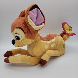 Disney Store Bambi Deer Plush 14" Butterfly on Tail Lays Down Stuffed Animal Toy